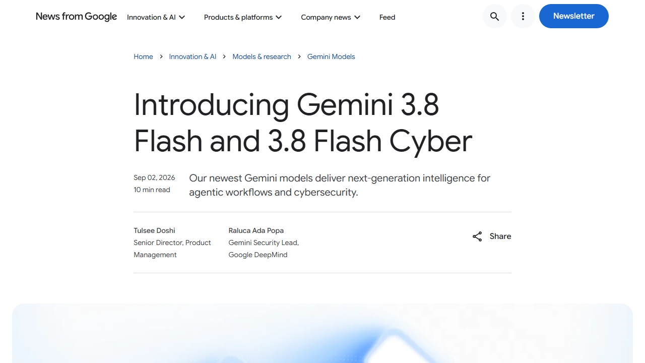谷歌发布Gemini 3.8 Flash及Cyber版，聚焦智能体与网络安全