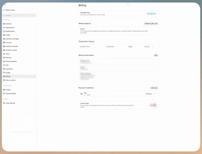 Hark演示操作ChatGPT订阅设置页面